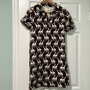 Kate Spade giraffe print brown and white dress with waist tie XS extra small